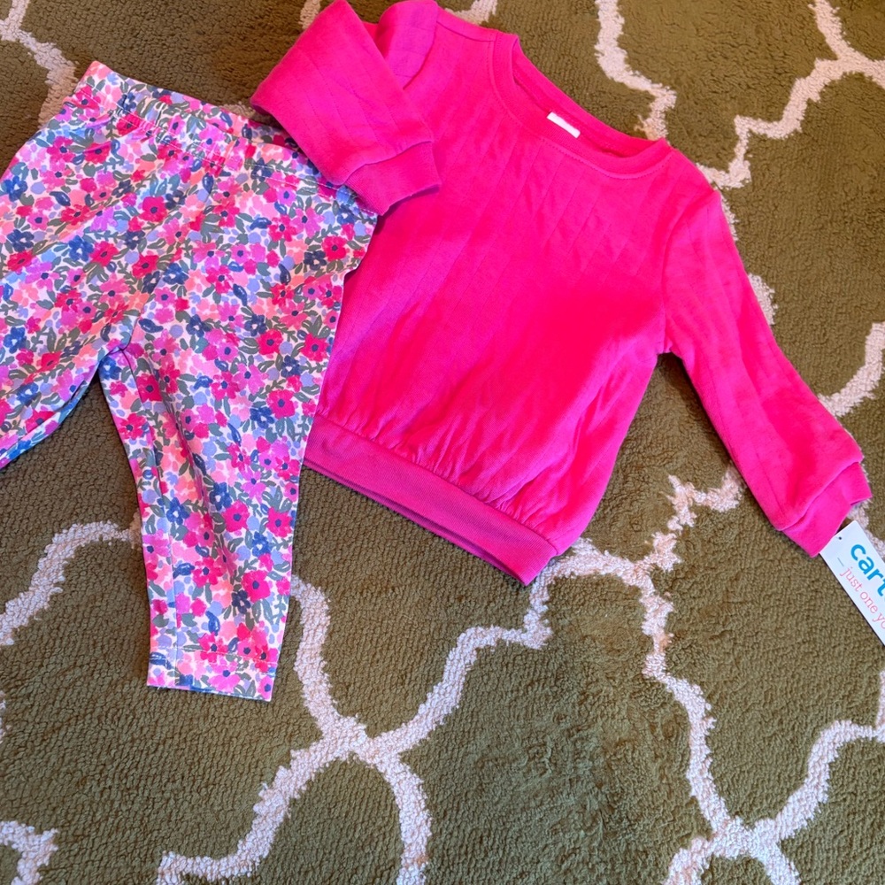 NWT Carter’s Fuchsia Top & Matching Floral Leggings Set Size 6M - Picture 1 of 4